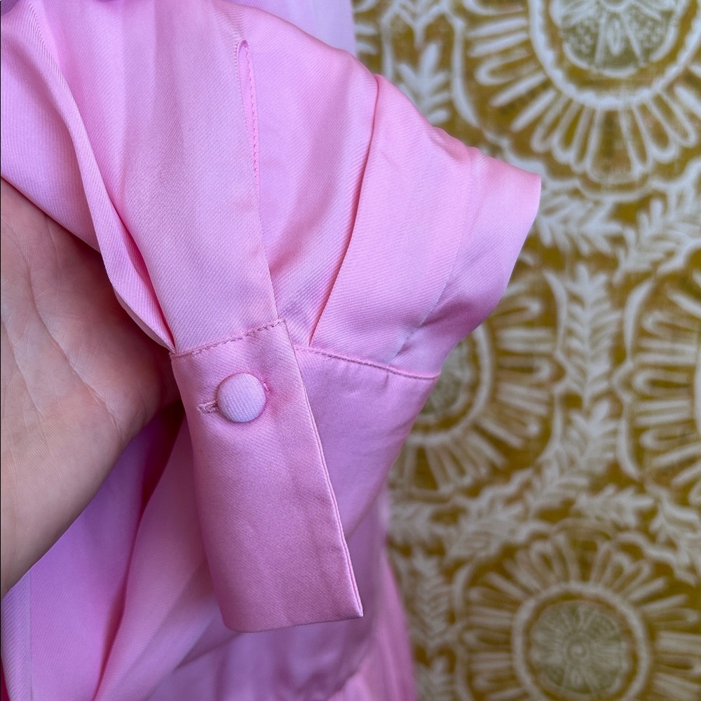 Self-Portrait Satin Viscose Puff-Sleeve Bow-Neck Mini Dress Bubblegum Pink Sz 8 - Picture 12 of 16